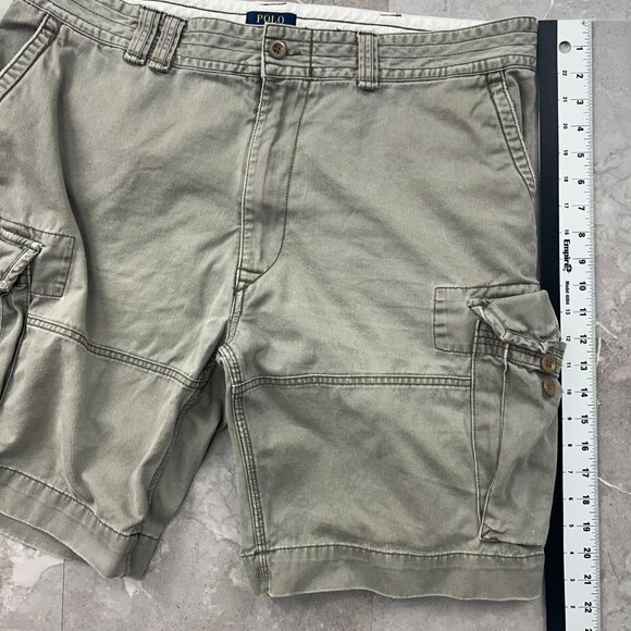 Polo Ralph Lauren Cargo Shorts Mens 40 Classic Chino Tan Distressed Preppy - Picture 12 of 13